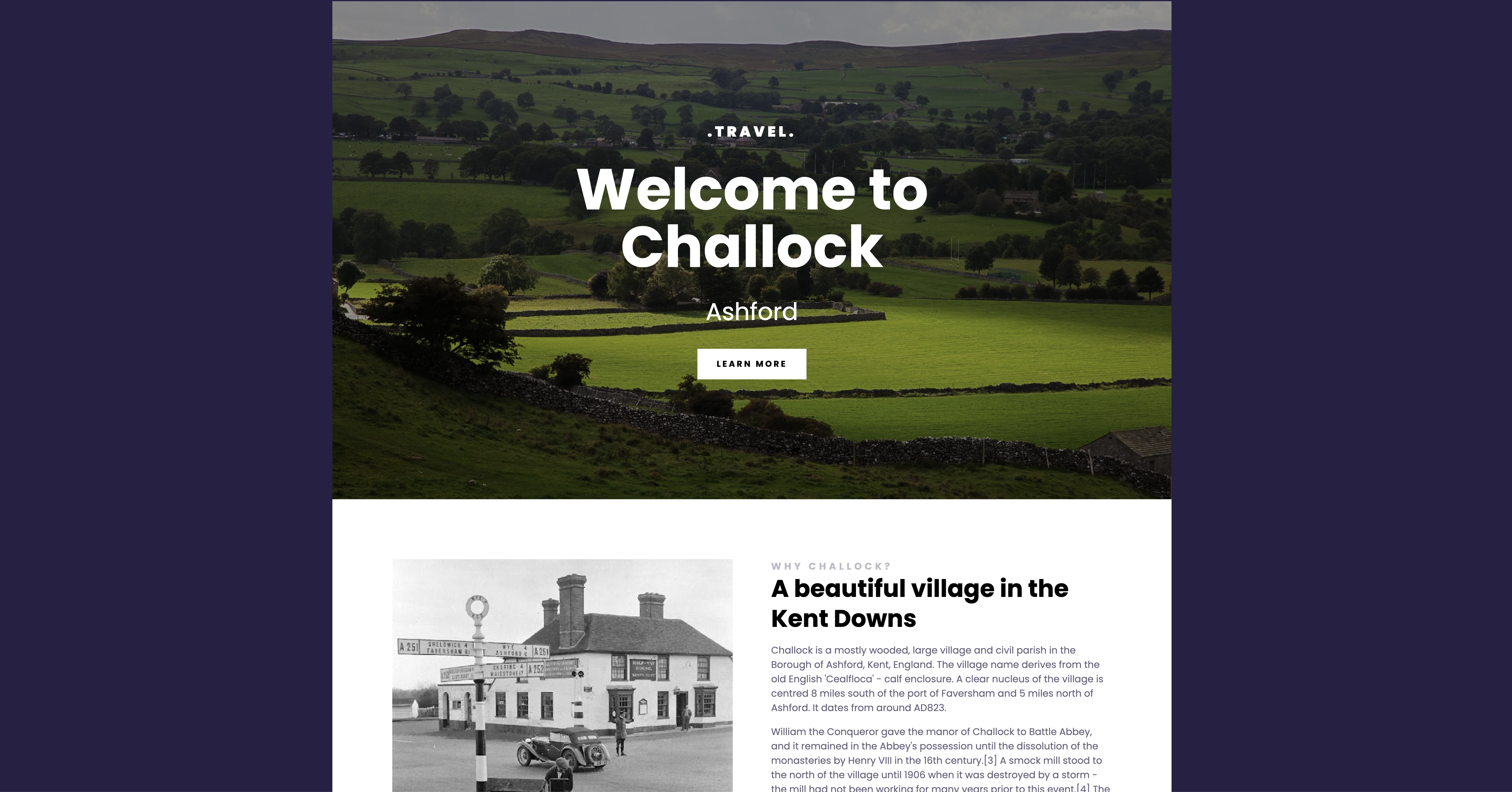 Challock travel project homepage