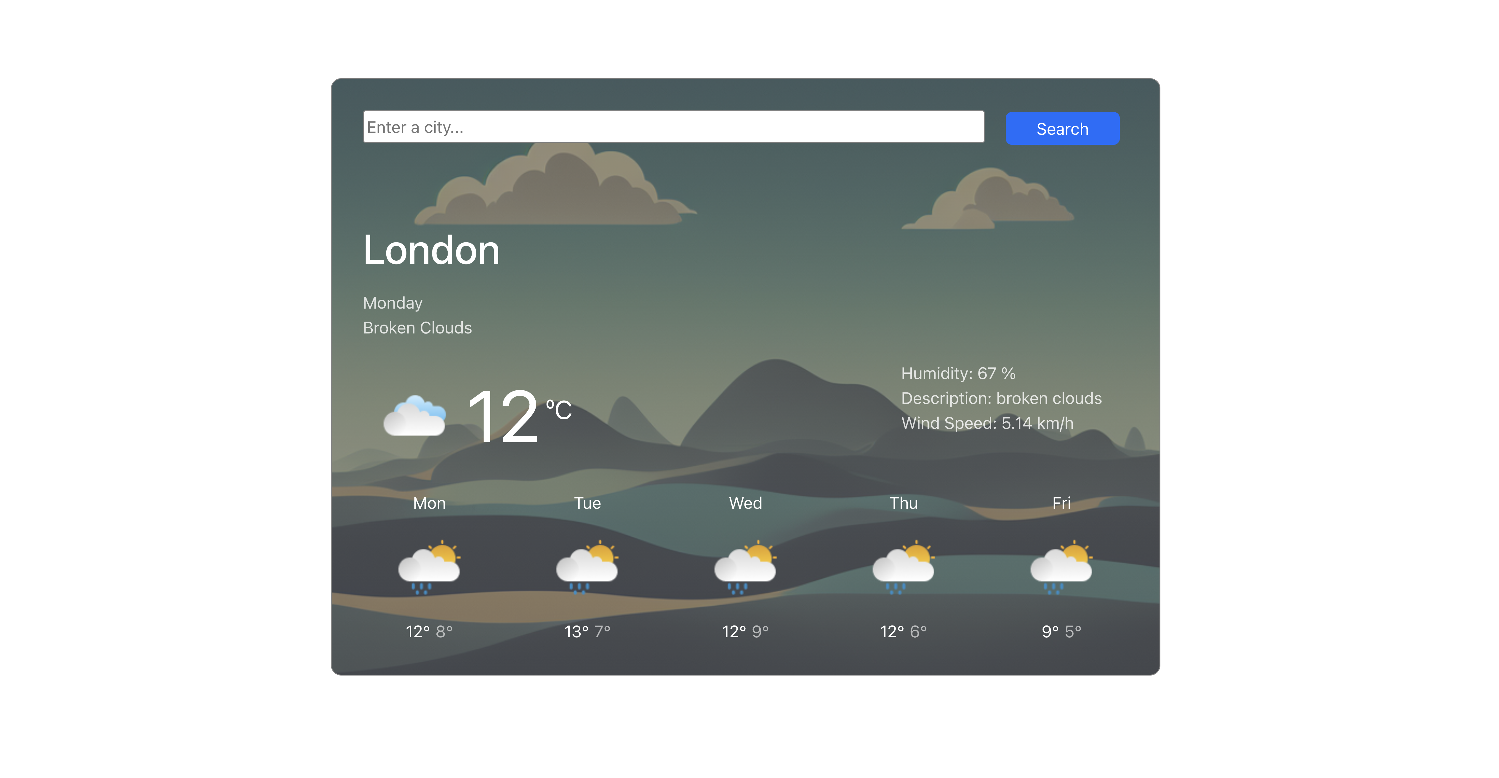 Weather app landing page