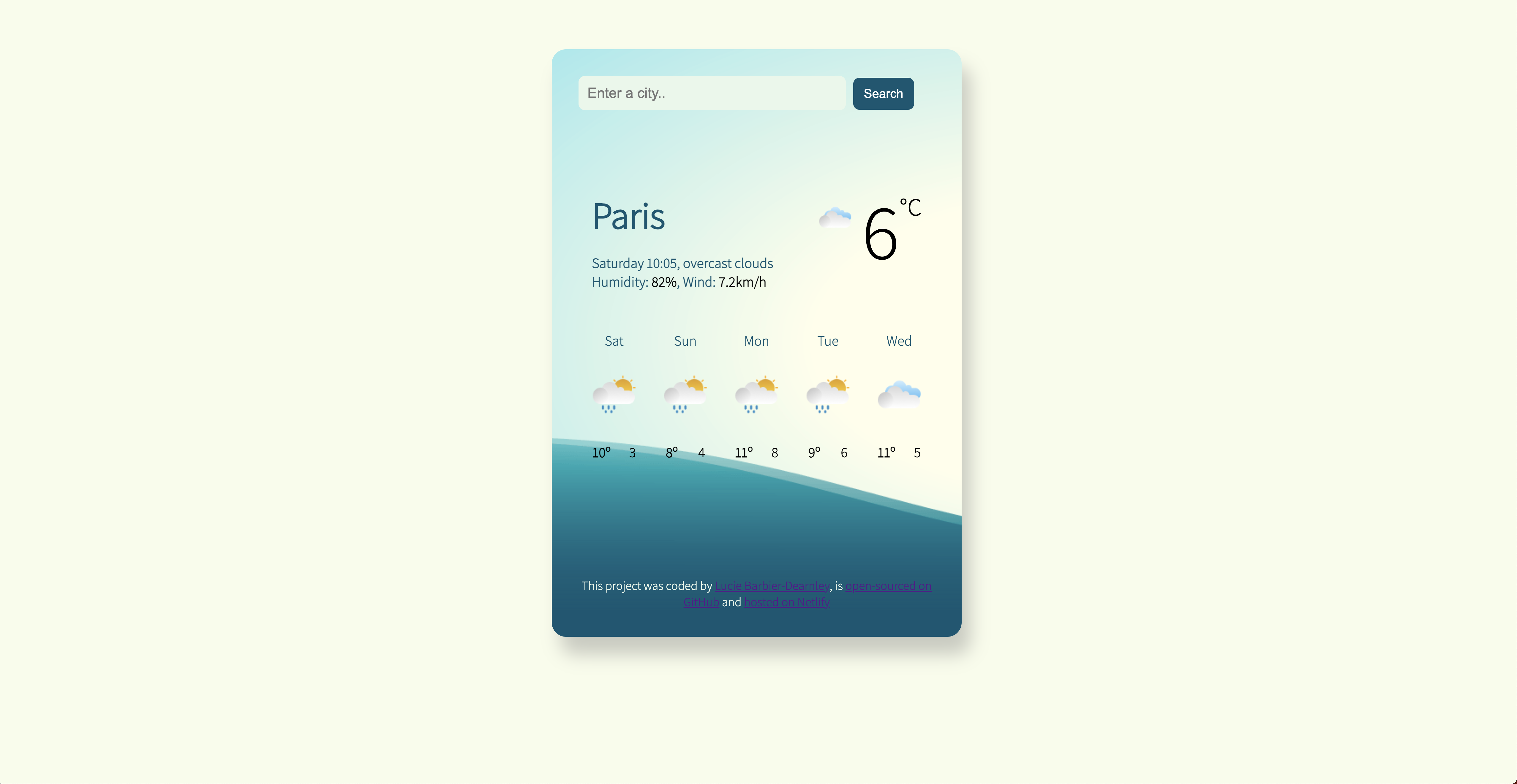 JavaScript Weather app landing page